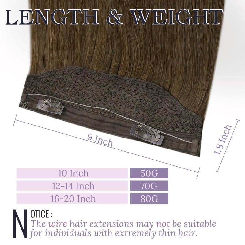 Fshine Invisible Wire Hair Extensions 14 Inch Brown Layered Hairpiece Adjustable Fishing Line Hair Extensions Clip in One Piece Human Hair Natural Add Volume for Women - Image 3